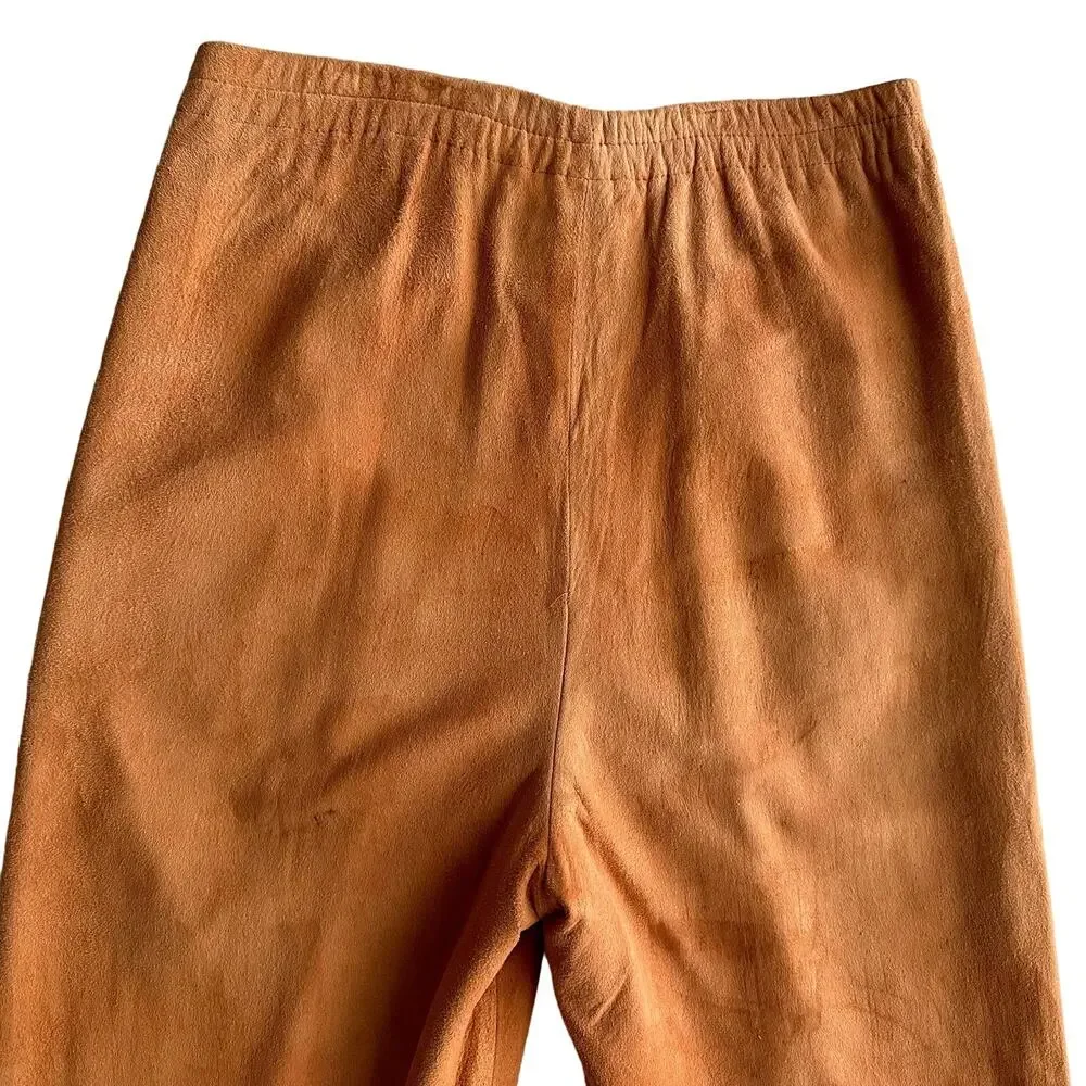 Saks Fifth Avenue VTG Lamb‎ Suede Pleated Straight Leg Peach Trouser Pants 6 8